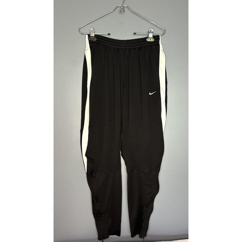 Nike Team Pants Mens Medium Black‎ White Fit Dry Track Athletic Training Zipper